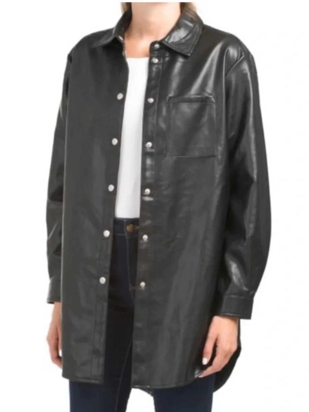 bagatelle Black Faux Leather Longline Shirt Jacket